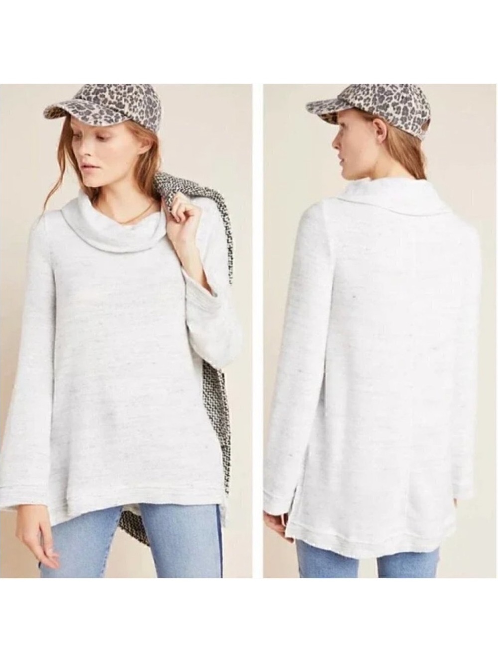 Maeve by Anthropologie Gray Super Soft Risa Hacci Tunic Cowl‎ Neck Sweater Sz M